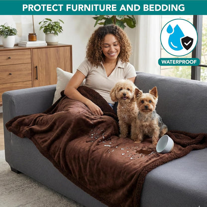 Waterproof Dog Blanket for Bed, Couch, Sofa | Waterproof Dog Bed Cover for Large Dogs, Puppies | Sherpa Fleece Pet Blanket Furniture Protector | Reversible Microfiber