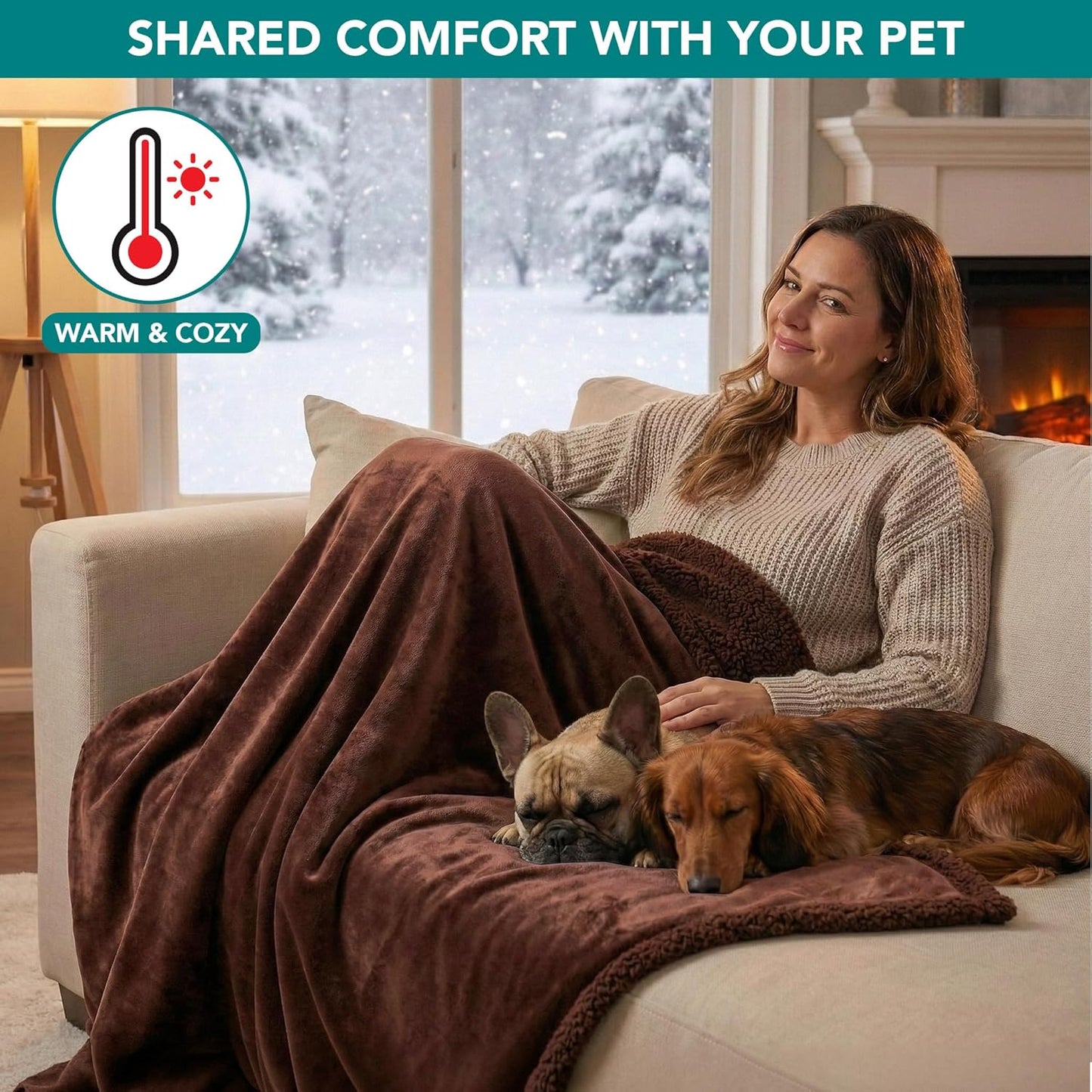 Waterproof Dog Blanket for Bed, Couch, Sofa | Waterproof Dog Bed Cover for Large Dogs, Puppies | Sherpa Fleece Pet Blanket Furniture Protector | Reversible Microfiber