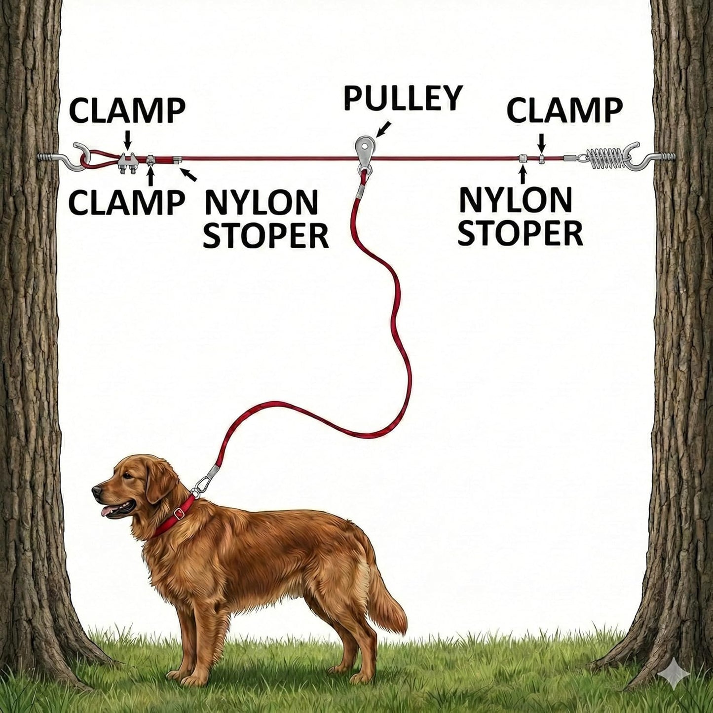 Pet Tie Out Cable for Dogs up to 90/125/ 250 Pounds, 25/30 Feet (125Lbs/ 60Ft/ Trolley)